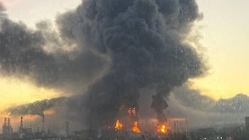 An oil refinery in Moscow is in flames following a Ukrainian drone attack