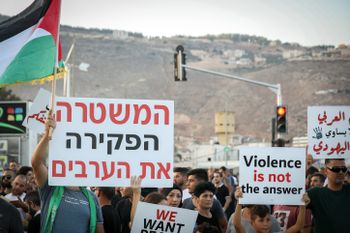 Israeli-Arabs protest against recent killings among their communities in the Arab town of Majd al-Krum, northern Israel, on October 03, 2019.