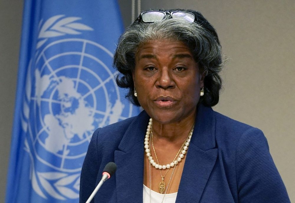 US envoy to the United Nations Linda Thomas-Greenfield speaks during a press conference at the UN Headquarters in New York, US, on March 1, 2021.