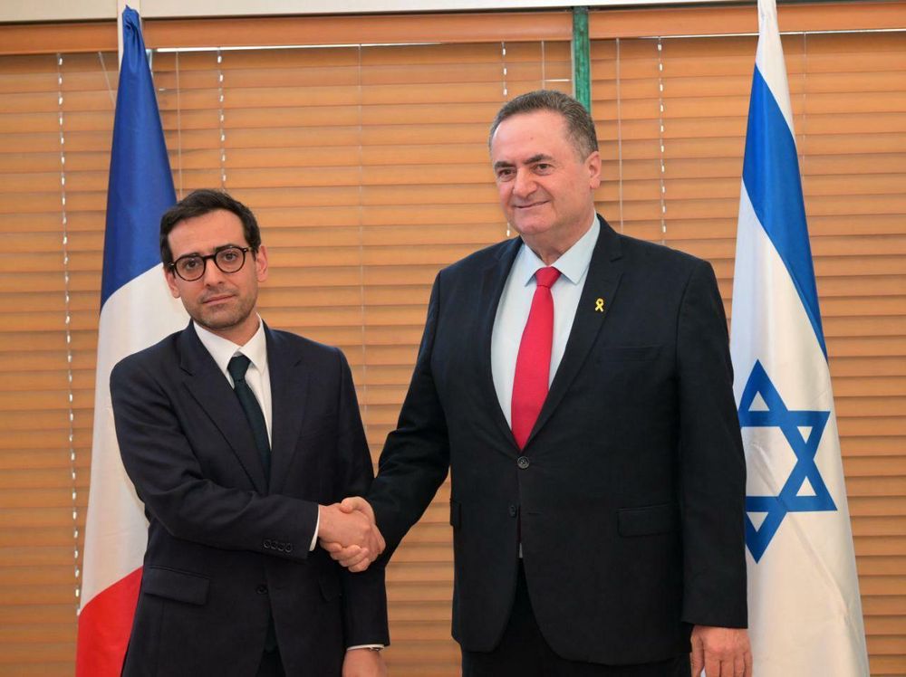 Israel's Foreign Minister Israel Katz and French Foreign Minister Stephane Sejourne on February 5.