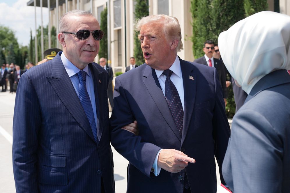 AP Photo/Alex Brandon President Donald Trump speaks with Turkish President Recep Tayyip Erdogan upon arriving for the NATO summit in Ankara, Turkey, Tuesday, July 7, 2026.