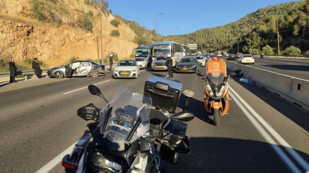United Hatzalah Emergency services arrived at the scene of the collision with a pregnant woman's car.