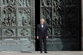 Italian singer Andrea Bocelli performs outside the Duomo cathedral on Easter in Milan, Italy, April 12, 2020