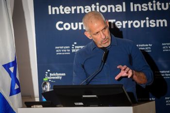 Ronen Bar, head of the Shin Bet security services speaks during a conference at Reichman University in Herzliya, Israel on September 11, 2022.