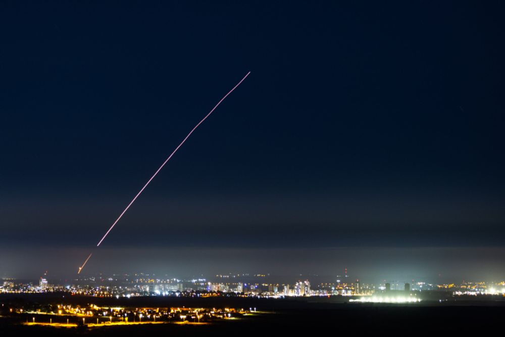 A rocket fired by Gazan terrorists into Israel.