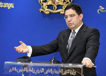 وزير الخارجية المغربي ناصر بوريطة يتحدث خلال مؤتمر صحفي مشترك مع الممثل الأعلى للاتحاد الأوروبي للشؤون الخارجية والسياسة الأمنية ، في الرباط في 5 يناير 2023. .