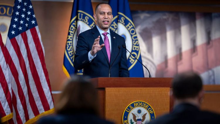 House Minority Leader Hakeem Jeffries, D-N.Y., meets with reporters at his weekly news conference, at the Capitol in Washington, May 23, 2024.