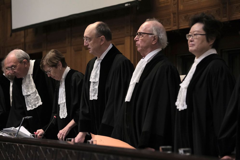 Judges start a hearing at the International Court of Justice in The Hague, Netherlands.