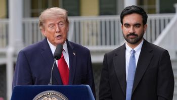 (AP Photo/Julia Demaree Nikhinson) President Donald Trump and New York City Mayor Zohran Mamdani speak to reporters at Gracie Mansion, Monday, Sept. 21, 2026, in New York.