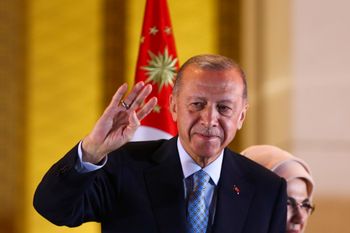 Turkish President Recep Tayyip Erdogan makes a speech at the presidential palace in Ankara, Turkey.