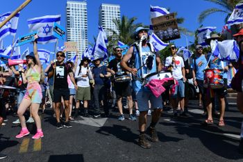 Demonstrators protest against the judicial reform in Tel Aviv, Israel.