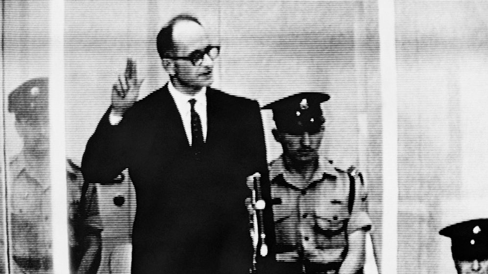 Adolf Eichmann in the famous 1961 televised trial in Israel, after he was captured by the Mossad in Argentina