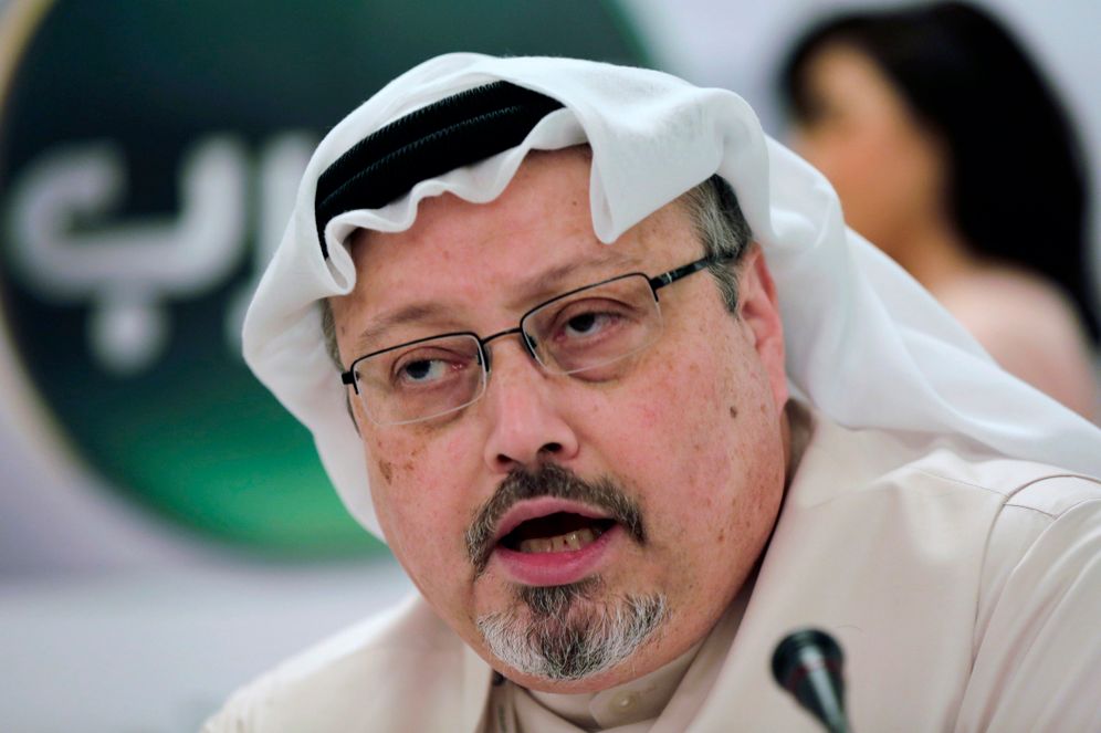 Saudi journalist Jamal Khashoggi speaks during a press conference in Manama, Bahrain, December 15, 2014.