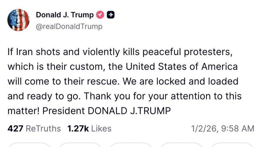 'Locked, loaded, ready to go': Trump says U.S. to intervene if Iranian regime kills protesters