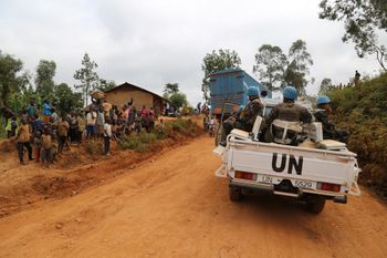 Moroccan soldiers from the United Nations mission in DR Congo patrol the violence-torn Djugu territory of the Ituri province, eastern DR Congo, March 13, 2020.