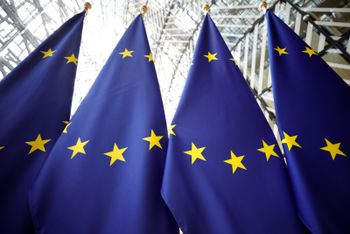 Les drapeaux européens à Bruxelles le 2 juillet 2019