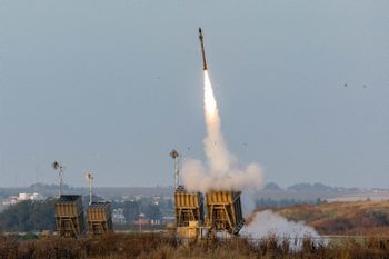 The Iron Dome anti-missile system fires interception missiles as rockets are fired from the Gaza Strip at southern Israel.