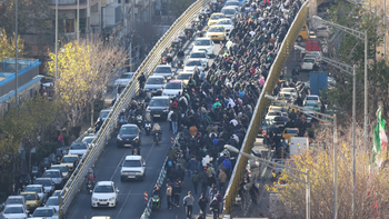 Protesters march in Tehran on December 29, 2025
