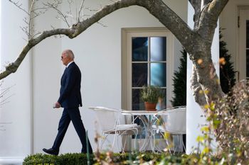 President Joe Biden walks to board Marine One on the South Lawn of the White House.