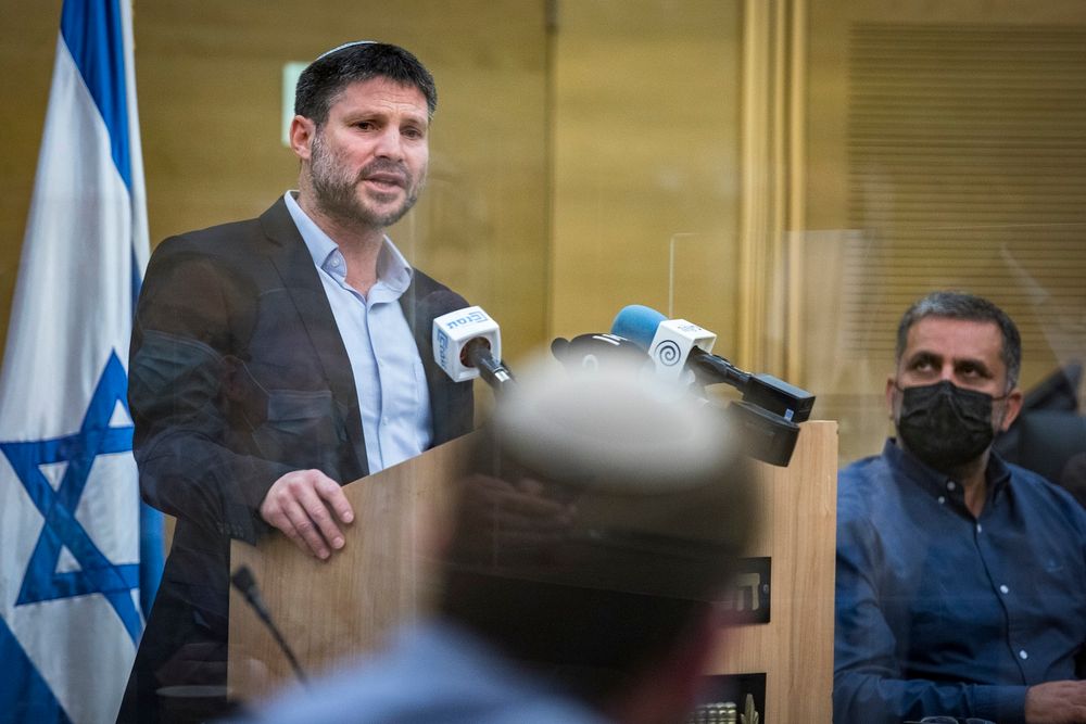 Religious Zionism chairman Bezalel Smotrich at the Israeli parliament in Jerusalem, April 4, 2021