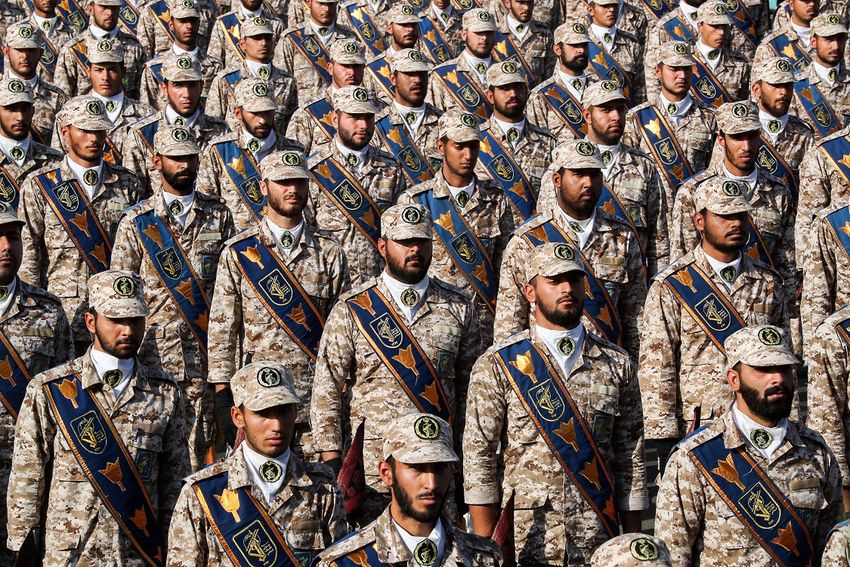 FILE - A handout file picture provided by the Iranian presidency on September 22, 2019 shows members of Iran's Islamic Revolutionary Guard Corps (IRGC) standing in formation in the capital city of Tehran