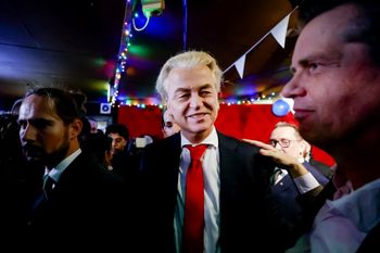 PVV leader Geert Wilders reacts to the results of the House of Representatives elections in Scheveningen, the Netherlands, 22 November 2023.
