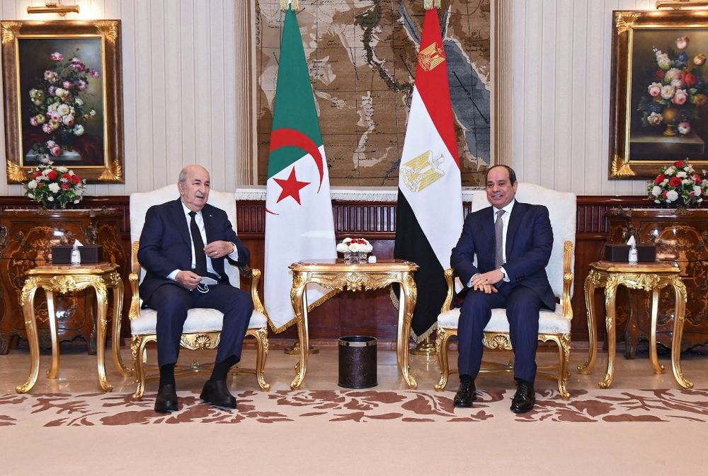 الرئيس المصري عبد الفتاح السيسي مع نظيره الجزائري عبد المجيد تبون في 24 يناير 2022 في العاصمة القاهرة.