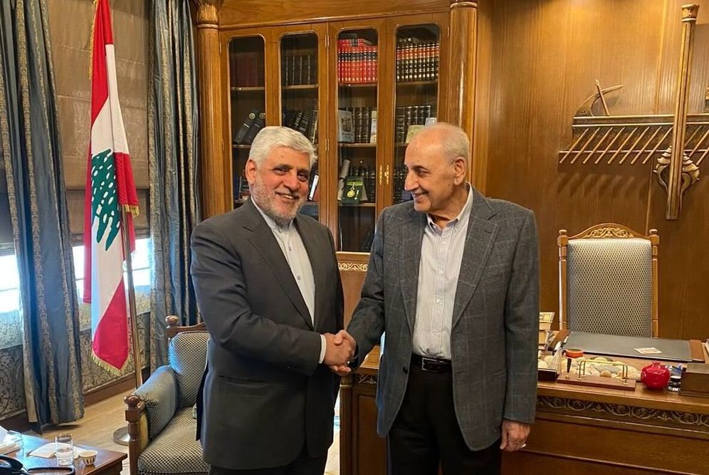  Iranian Ambassador Mohammad Reza Sheibani (left) in Lebanon with Nabih Berri, speaker of Lebanese Parliament (right)