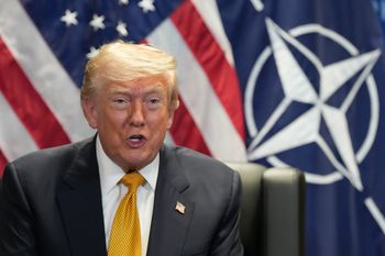 U.S. President Donald Trump meets with NATO Secretary General Mark Rutte on the sidelines of NATO meeting at the Bestepe Presidential complex, in Ankara, Turkey, Wednesday, July 8, 2026. 

