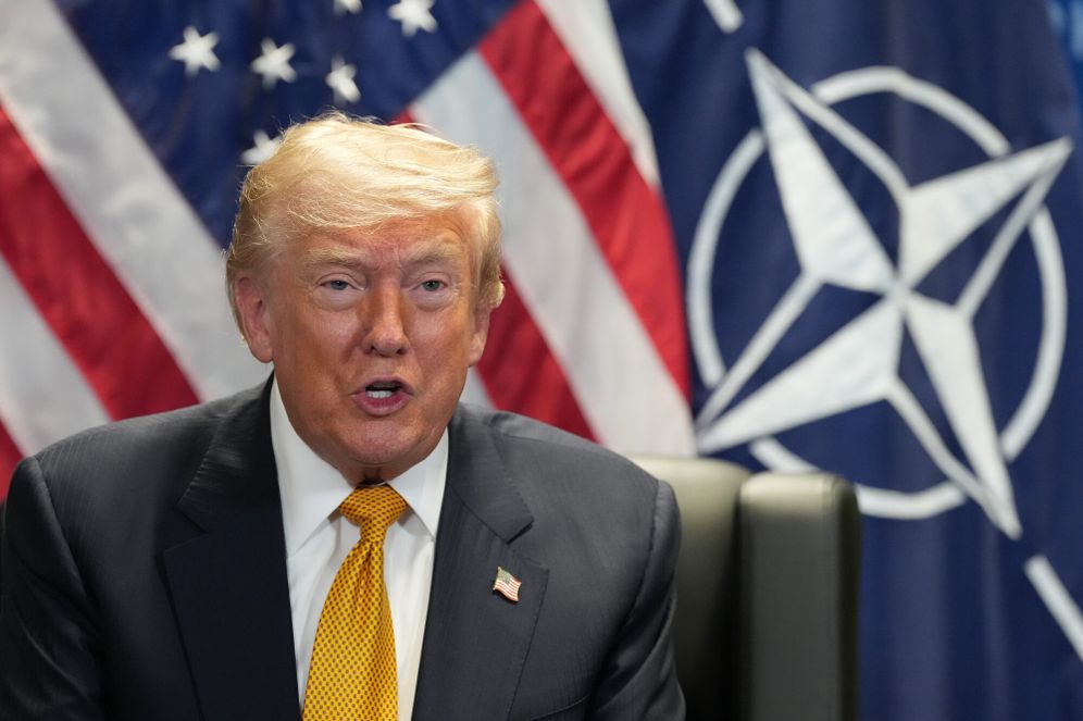 U.S. President Donald Trump meets with NATO Secretary General Mark Rutte on the sidelines of NATO meeting at the Bestepe Presidential complex, in Ankara, Turkey, Wednesday, July 8, 2026. 
