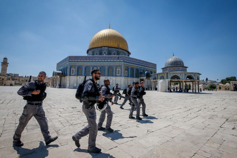 Israeli riot police at the Temple Mount compound in Jerusalem's Old City.