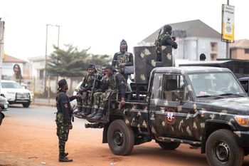Military forces secure a location in Anambra, Nigeria.