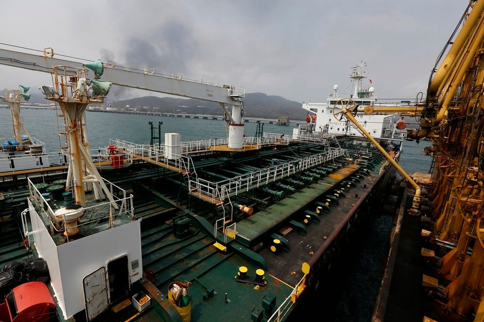 FILE - Iranian oil tanker Fortune is anchored at the dock of the El Palito refinery near Puerto Cabello, Venezuela, May 25, 2020