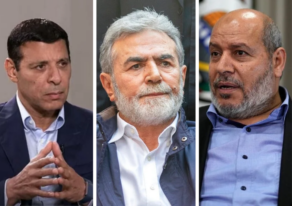 Politic International; AP Photo/Hassan Ammar; Khalil Hamra/AP Left to right: Mohammed Dahlan, head of Islamic Jihad Ziyad al-Nakhalah, and head of Hamas Khalil al-Hayya
