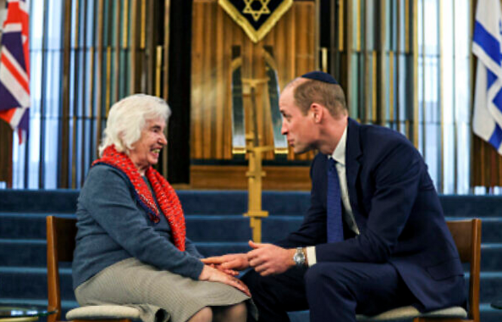 Prince William with Holocaust survivor Renee Salt, 94, at London's Western Marble Arch synagogue. 