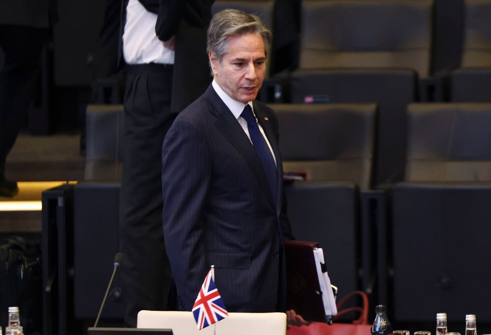 Le secrétaire d'État Antony Blinken à une réunion du Conseil de l'Atlantique Nord lors d'un sommet de l'OTAN au siège de l'alliance, le 24 mars 2022 à Bruxelles
