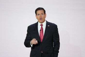 Secretary of State Marco Rubio, addresses members of the audience ahead of President Donald Trump's scheduled remarks at the Andrew W. Mellon Auditorium, Tuesday, Sept. 29, 2026, in Washington. 
