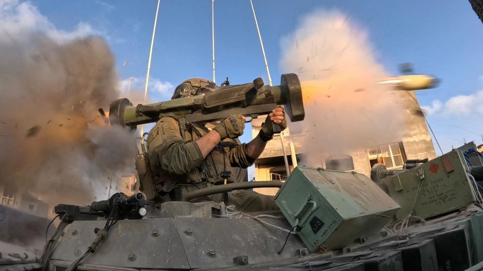 IDF spokesperson's unit Israeli soldier fires a MATADOR rocket in Gaza