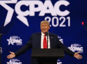 Former President Donald Trump addresses the Conservative Political Action Conference (CPAC) held in the Hyatt Regency on February 28, 2021 in Orlando, Florida.