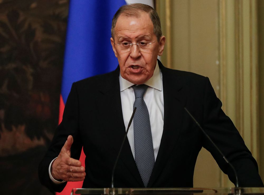 Le ministre russe des Affaires étrangères Sergueï Lavrov lors d'une conférence de presse à Moscou, en Russie, le 5 mars 2022