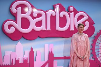 US director Greta Gerwig poses on the pink carpet upon arrival for the European premiere of "Barbie" in central London on July 12, 2023.