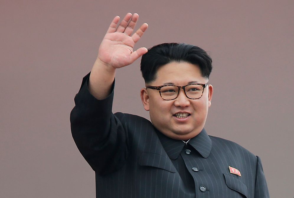 North Korean leader Kim Jong Un waves at parade participants at the Kim Il Sung Square, May 10, 2016, in Pyongyang, North Korea.