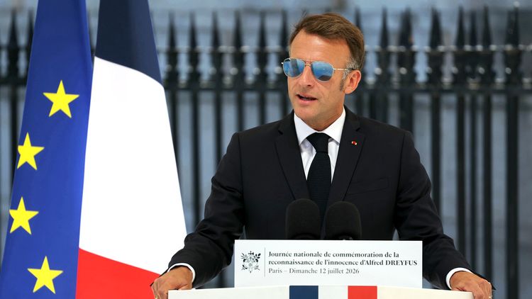 Emmanuel Macron lors de la journée nationale de reconnaissance de l'innocence d'Alfred Dreyfus, à Paris, le 12.07.2026 