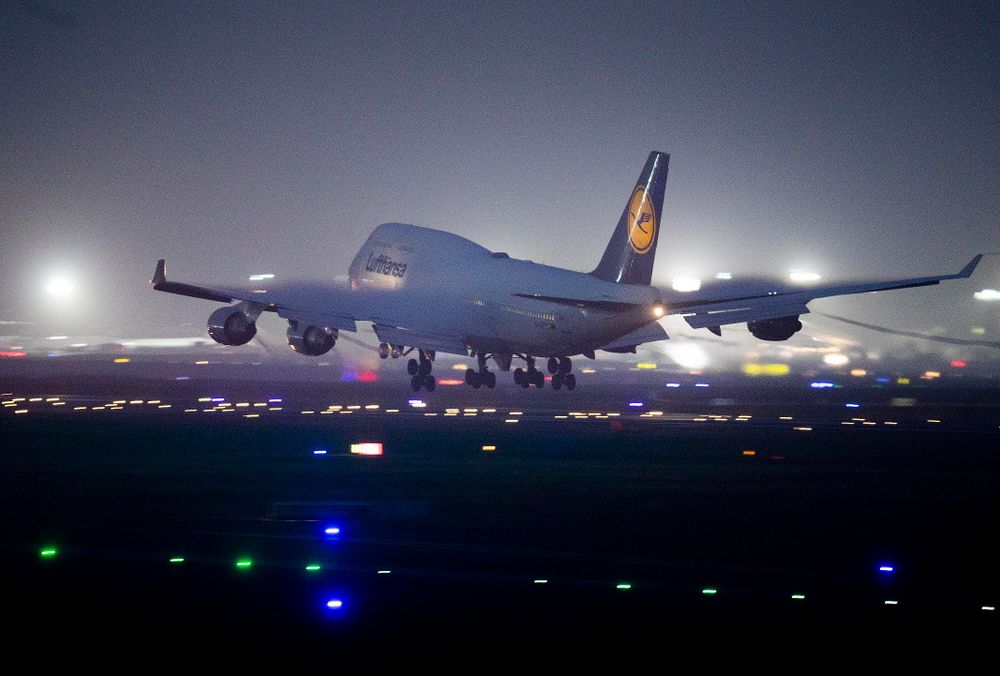 A Boeing 747 of Lufthansa lands on the international airport in Frankfurt, Germany, Saturday, Jan. 25, 2020.