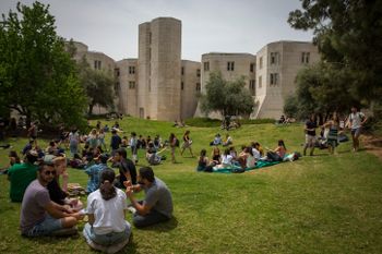 Students at the campus of "Mount Scopus" at Hebrew University, in Jerusalem, on April 19, 2021.