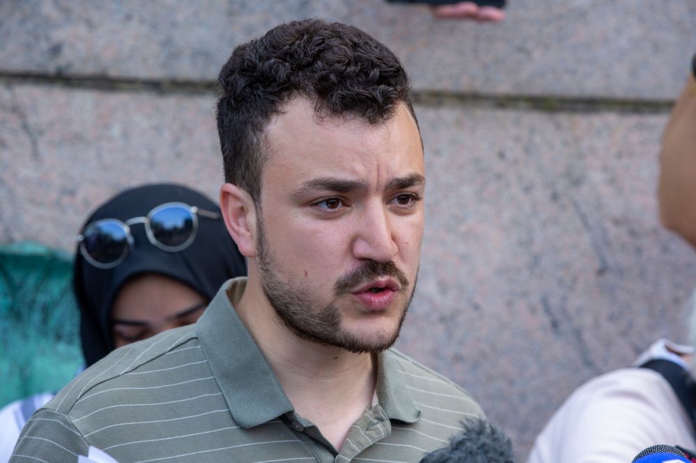 Student negotiator Mahmoud Khalil is on the Columbia University campus in New York at a pro-Palestinian protest encampment
