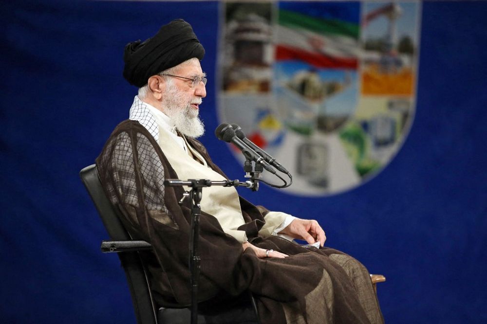 Iranian Supreme Leader Ayatollah Ali Khamenei at an exhibition of the country's nuclear industry achievements in Tehran, Iran.