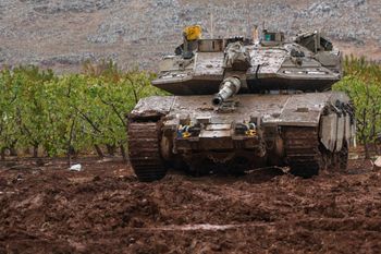 An Israeli tank near the Israeli border with Lebanon, northern Israel