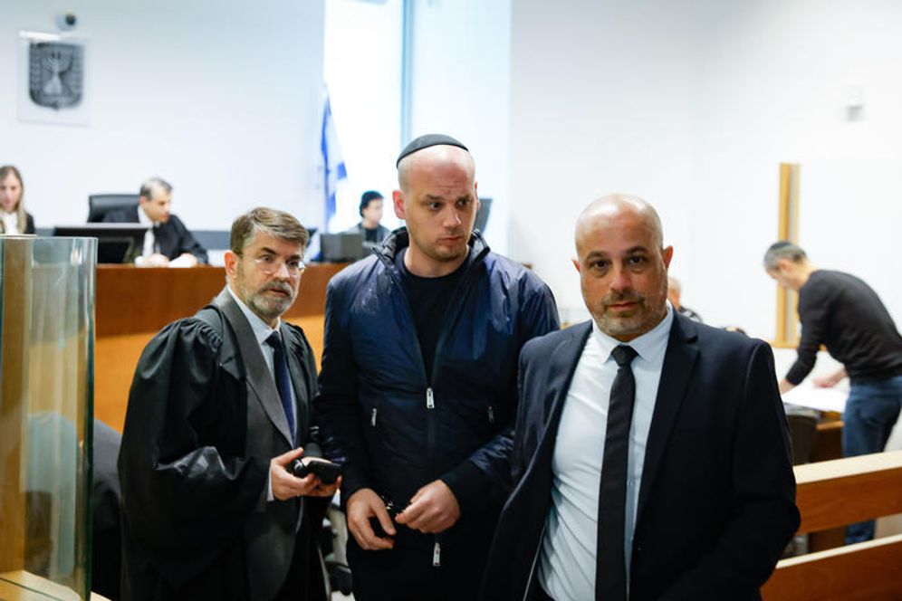 Eli Feldstein, one of the suspects in the classified documents leak case, arrives for a court hearing at the Tel Aviv District Court
