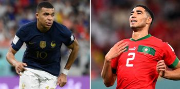 L'attaquant français Kylian Mbappé face au défenseur marocain Achraf Hakimi